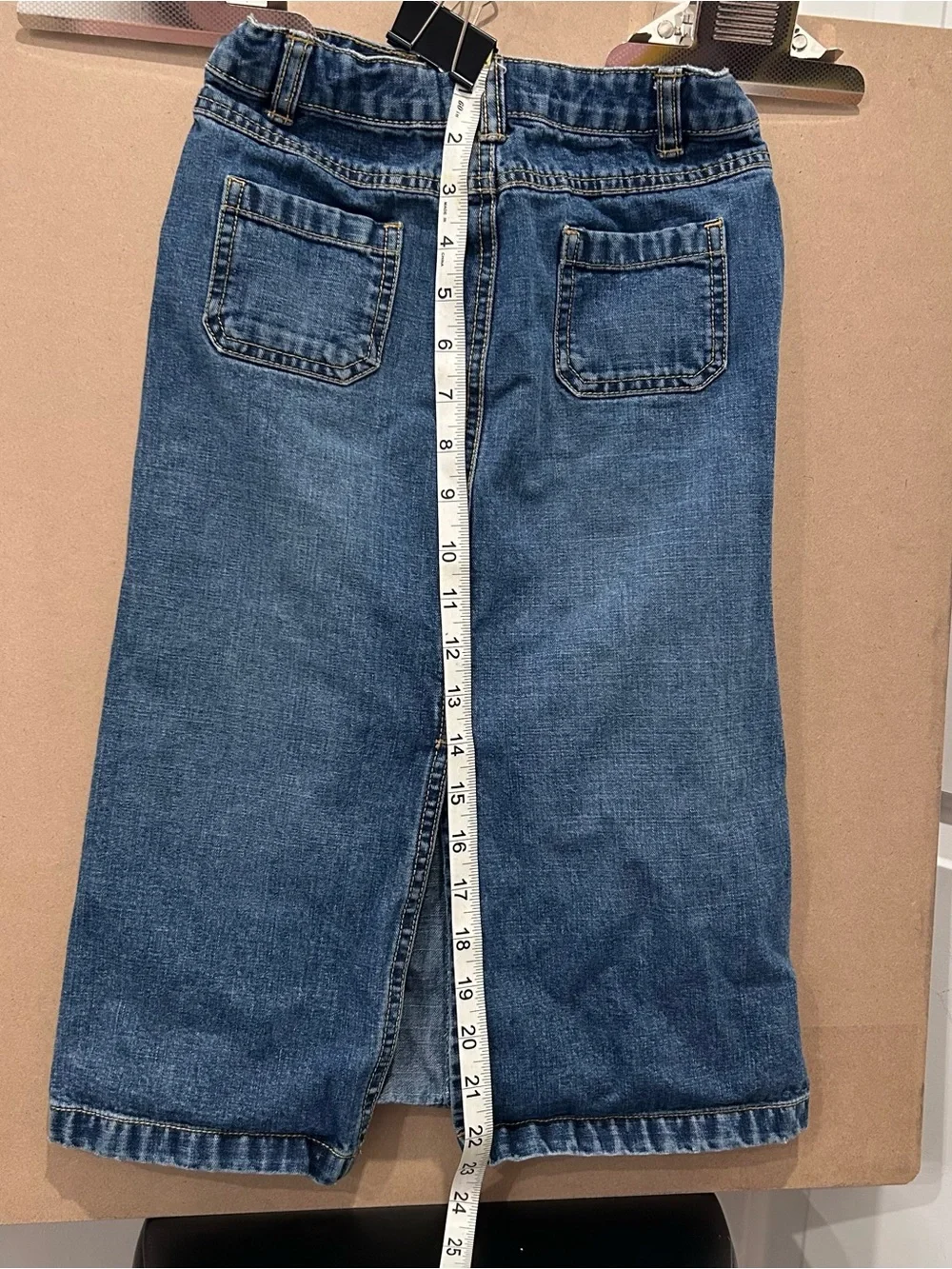 Old Navy Girls 7 Denim Midi Skirt Utility Pocket Blue Jean Y2K